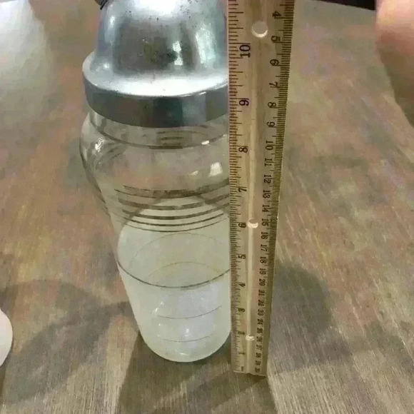 MCM West Virginia Glass Silver Nip Frost Ringed Cocktail Shaker/Pitcher/Glasses - Picture 6 of 9